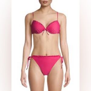 NWT XOXO Y2K Style Hot Pink Tie-Side Bikini Set Push Up Sz L $105